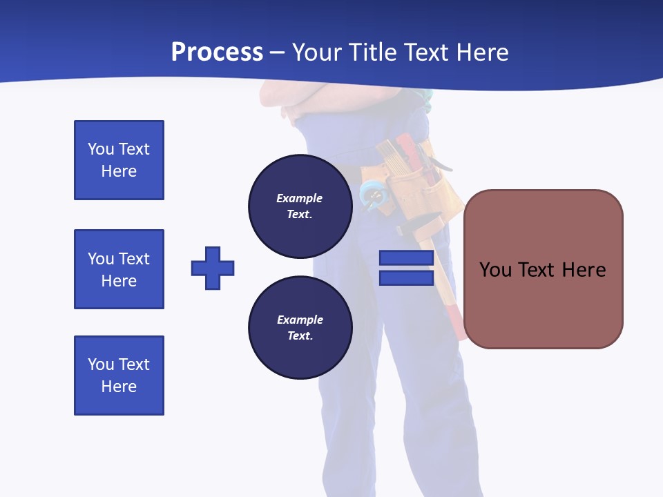 Builder Wearing Blue Overall, Toolbelt And Hard Hat Posing Over White Background PowerPoint Template