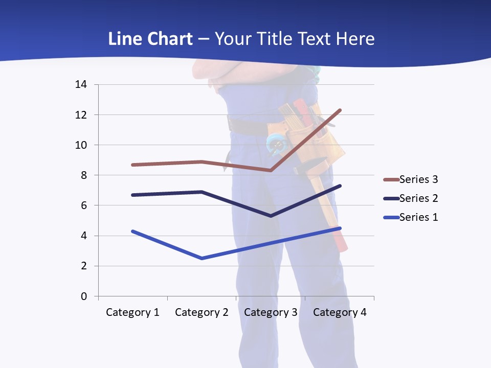 Builder Wearing Blue Overall, Toolbelt And Hard Hat Posing Over White Background PowerPoint Template