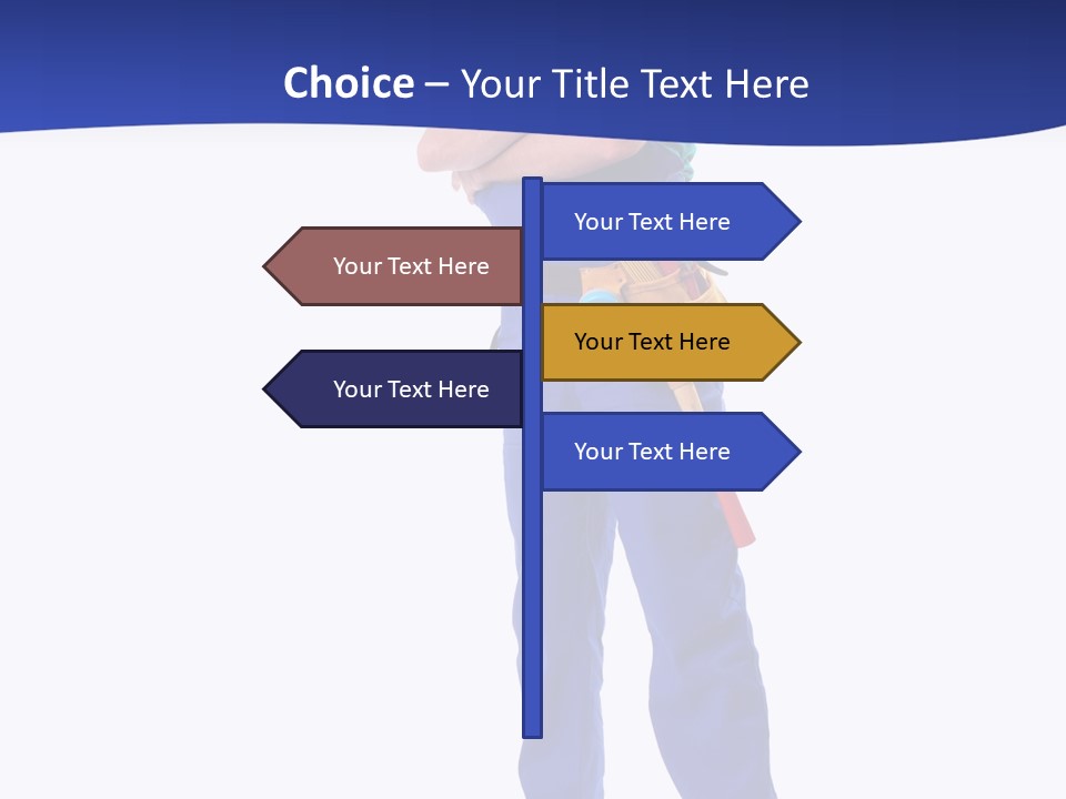 Builder Wearing Blue Overall, Toolbelt And Hard Hat Posing Over White Background PowerPoint Template