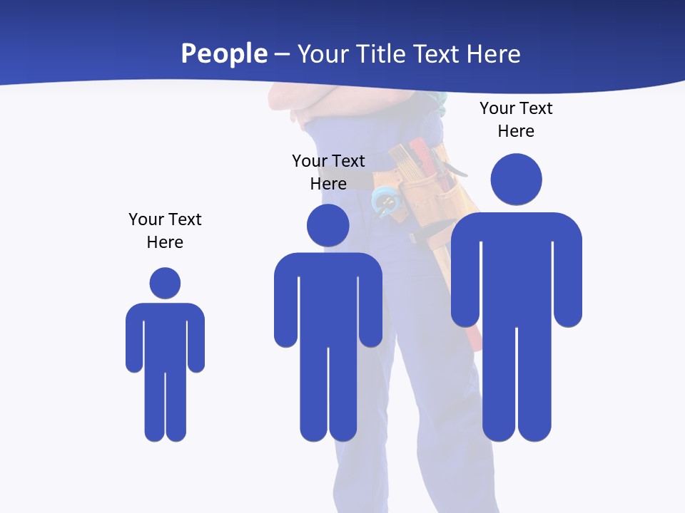 Builder Wearing Blue Overall, Toolbelt And Hard Hat Posing Over White Background PowerPoint Template