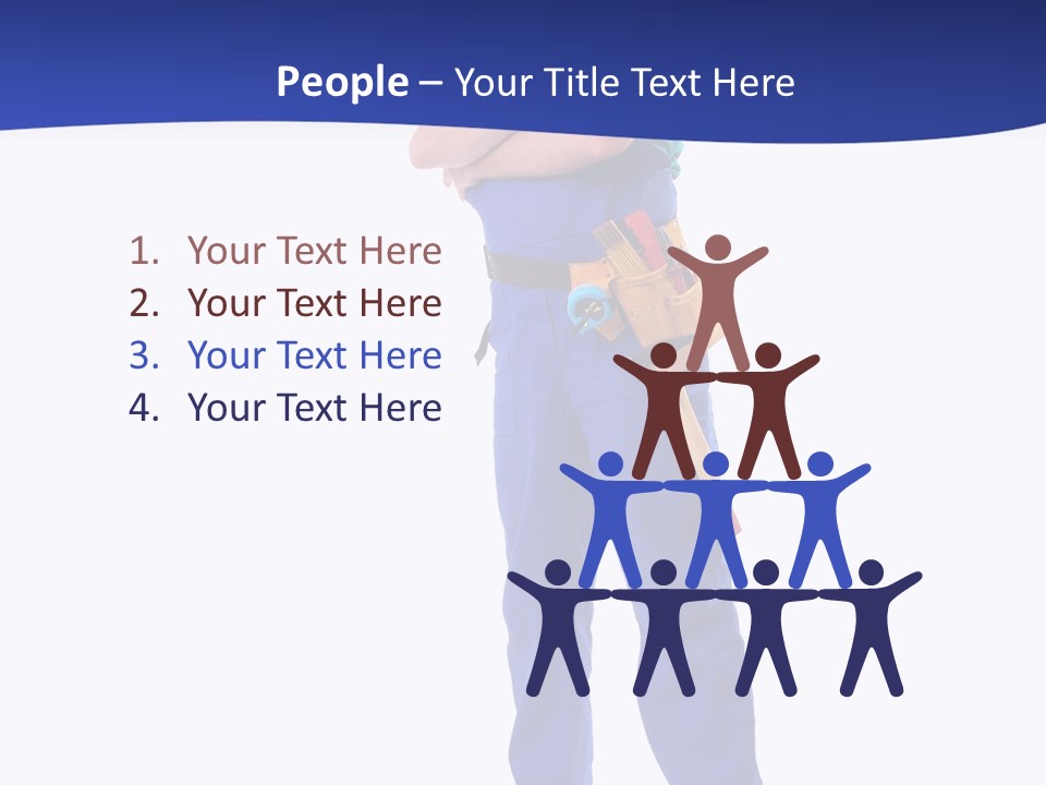 Builder Wearing Blue Overall, Toolbelt And Hard Hat Posing Over White Background PowerPoint Template