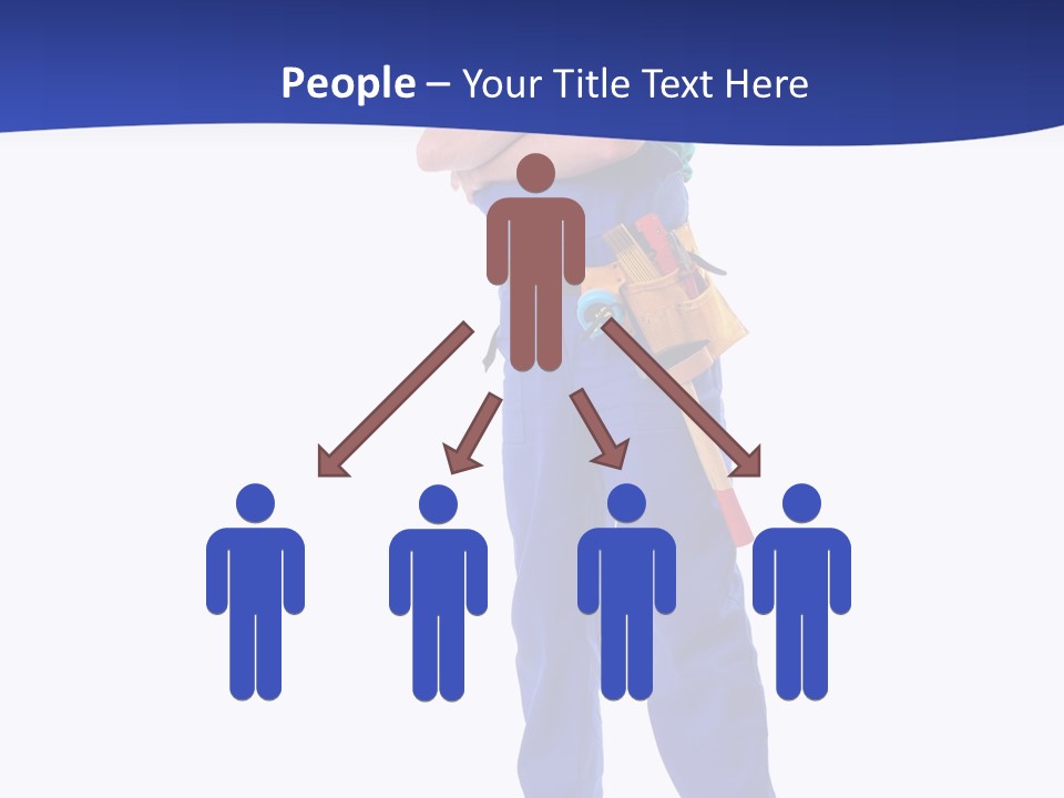 Builder Wearing Blue Overall, Toolbelt And Hard Hat Posing Over White Background PowerPoint Template