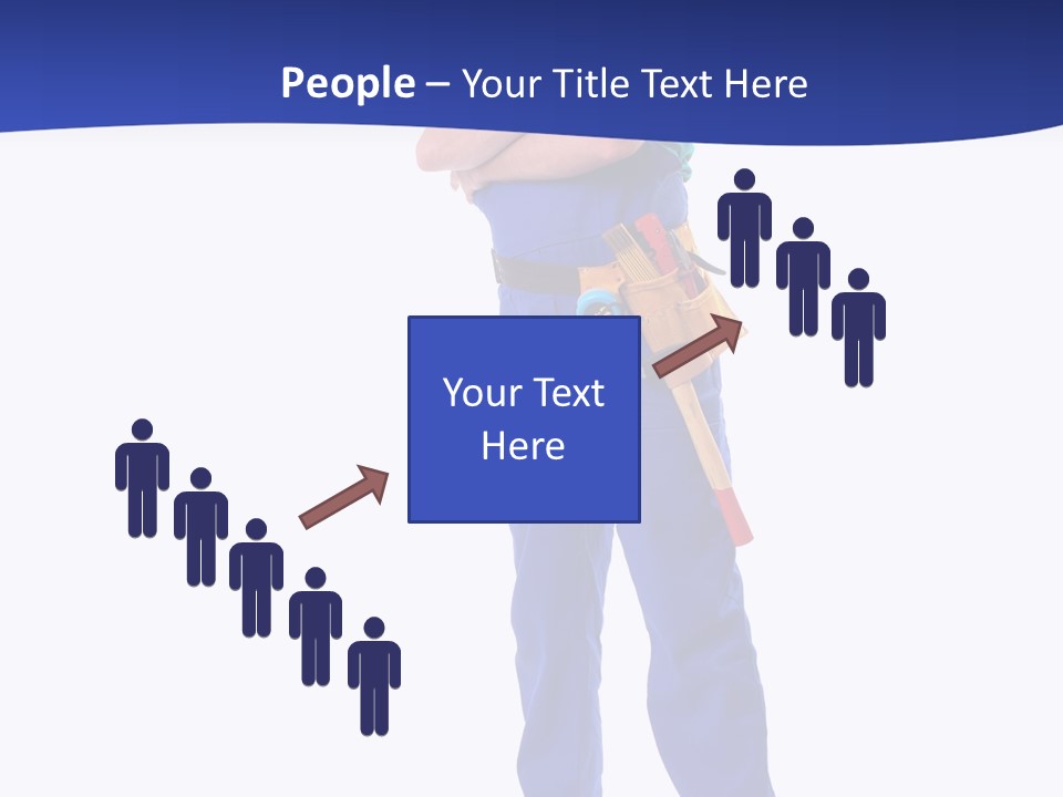 Builder Wearing Blue Overall, Toolbelt And Hard Hat Posing Over White Background PowerPoint Template