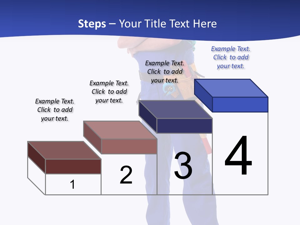 Builder Wearing Blue Overall, Toolbelt And Hard Hat Posing Over White Background PowerPoint Template