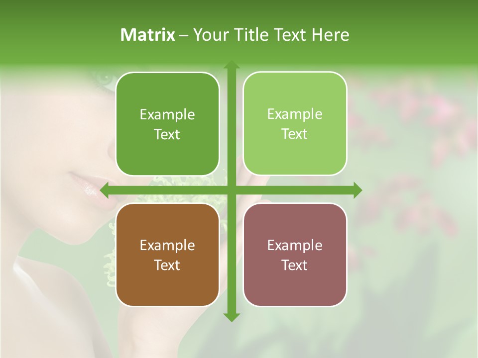 Beautiful Young Woman With Green Chrysanthemum On Floral Green Background As Part Of Spa And Health Setting. PowerPoint Template