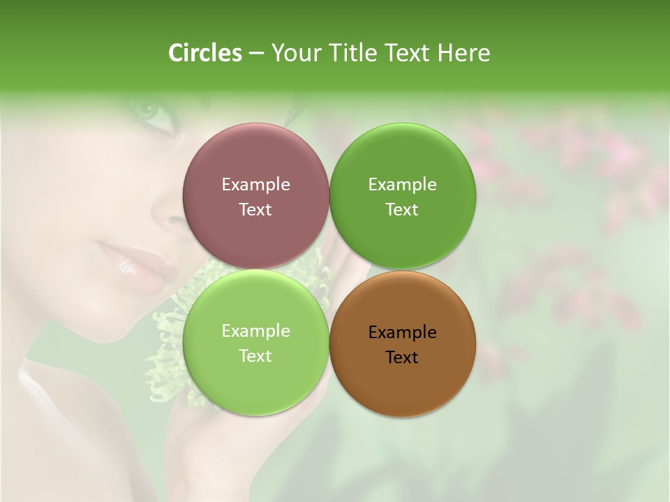 Beautiful Young Woman With Green Chrysanthemum On Floral Green Background As Part Of Spa And Health Setting. PowerPoint Template