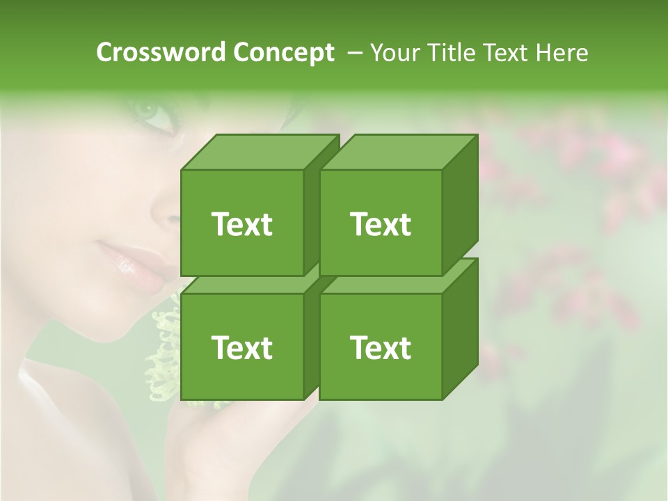 Beautiful Young Woman With Green Chrysanthemum On Floral Green Background As Part Of Spa And Health Setting. PowerPoint Template