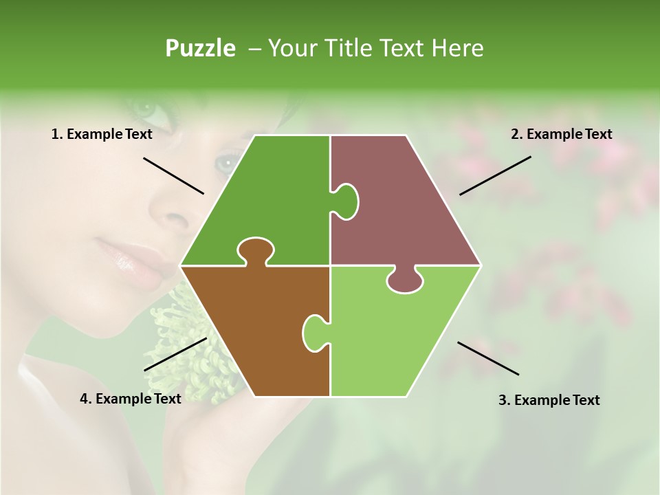 Beautiful Young Woman With Green Chrysanthemum On Floral Green Background As Part Of Spa And Health Setting. PowerPoint Template