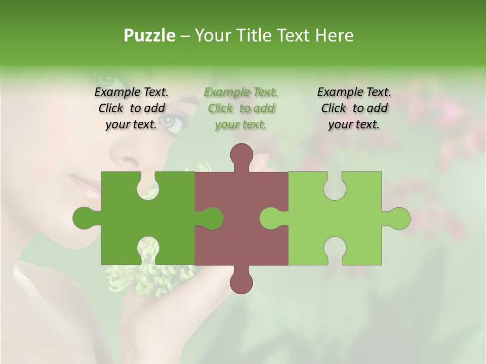 Beautiful Young Woman With Green Chrysanthemum On Floral Green Background As Part Of Spa And Health Setting. PowerPoint Template