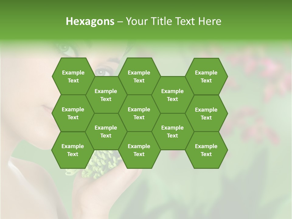 Beautiful Young Woman With Green Chrysanthemum On Floral Green Background As Part Of Spa And Health Setting. PowerPoint Template