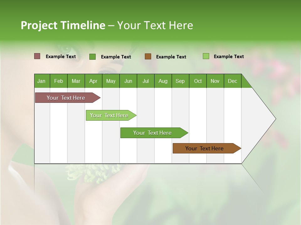 Beautiful Young Woman With Green Chrysanthemum On Floral Green Background As Part Of Spa And Health Setting. PowerPoint Template