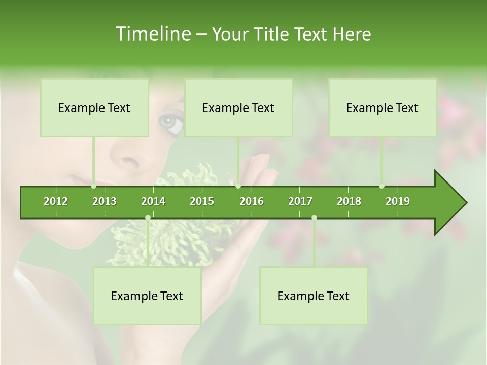 Beautiful Young Woman With Green Chrysanthemum On Floral Green Background As Part Of Spa And Health Setting. PowerPoint Template