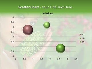 Beautiful Young Woman With Green Chrysanthemum On Floral Green Background As Part Of Spa And Health Setting. PowerPoint Template