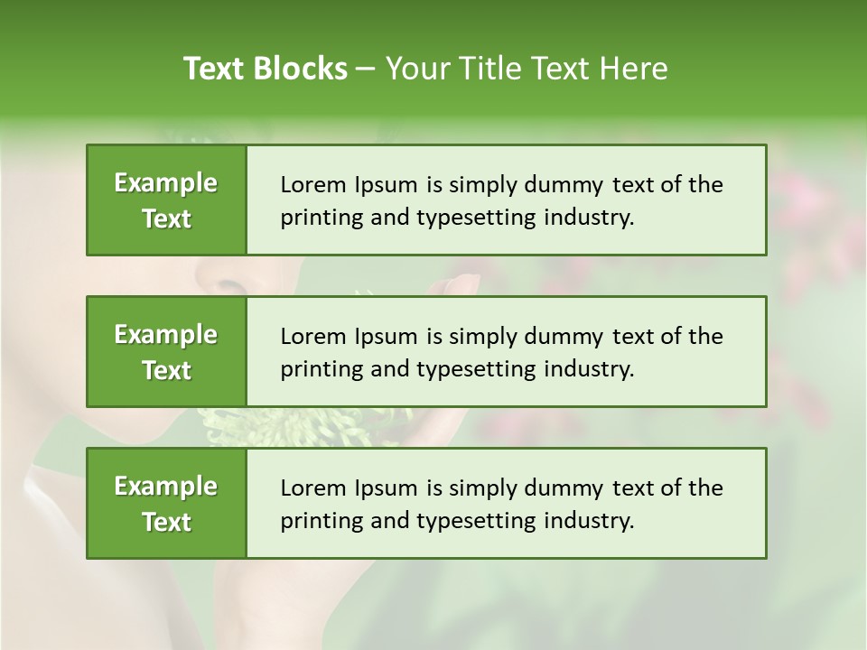 Beautiful Young Woman With Green Chrysanthemum On Floral Green Background As Part Of Spa And Health Setting. PowerPoint Template