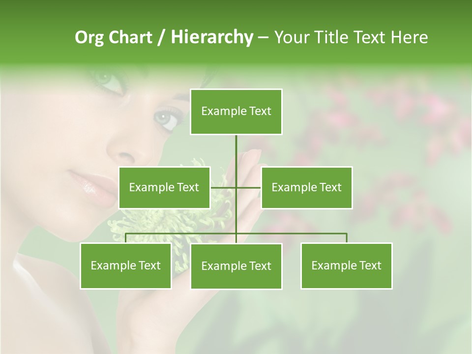 Beautiful Young Woman With Green Chrysanthemum On Floral Green Background As Part Of Spa And Health Setting. PowerPoint Template