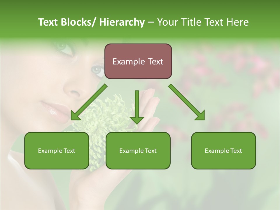 Beautiful Young Woman With Green Chrysanthemum On Floral Green Background As Part Of Spa And Health Setting. PowerPoint Template