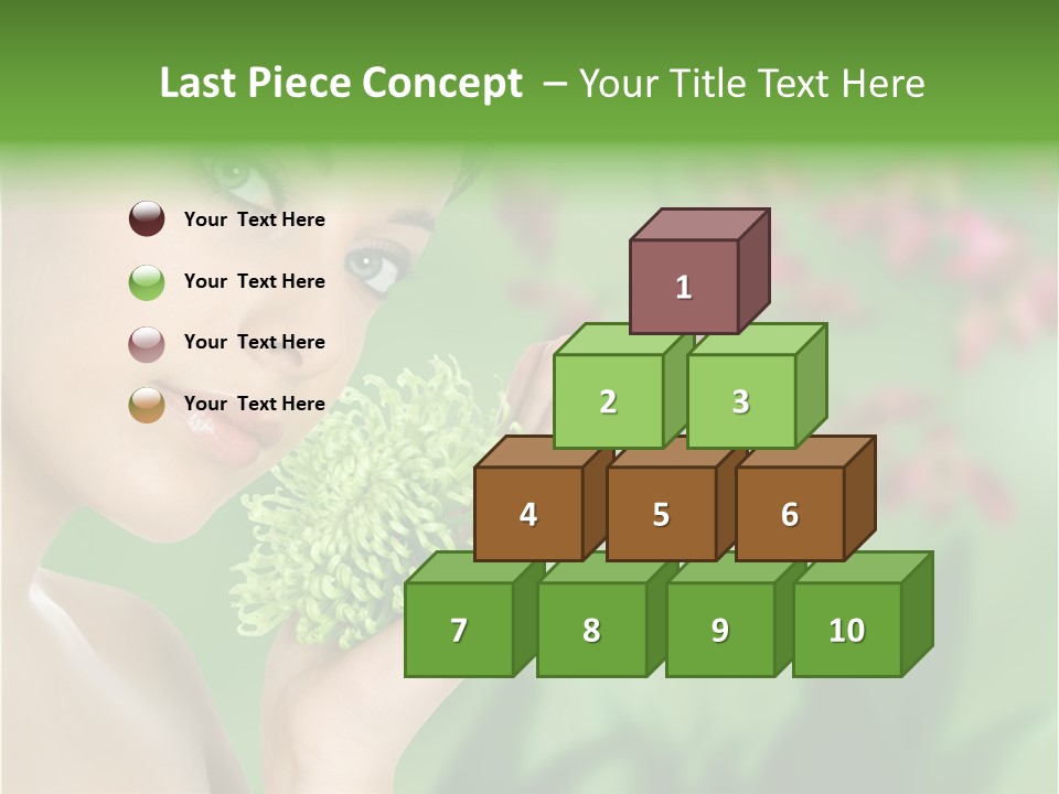 Beautiful Young Woman With Green Chrysanthemum On Floral Green Background As Part Of Spa And Health Setting. PowerPoint Template