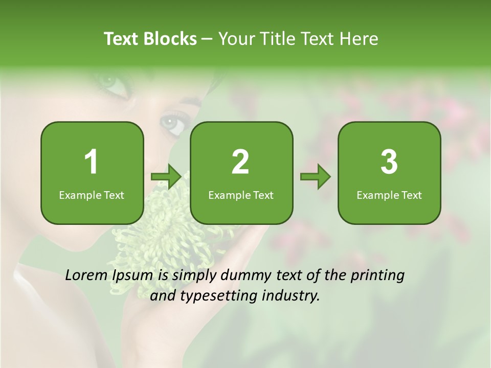 Beautiful Young Woman With Green Chrysanthemum On Floral Green Background As Part Of Spa And Health Setting. PowerPoint Template