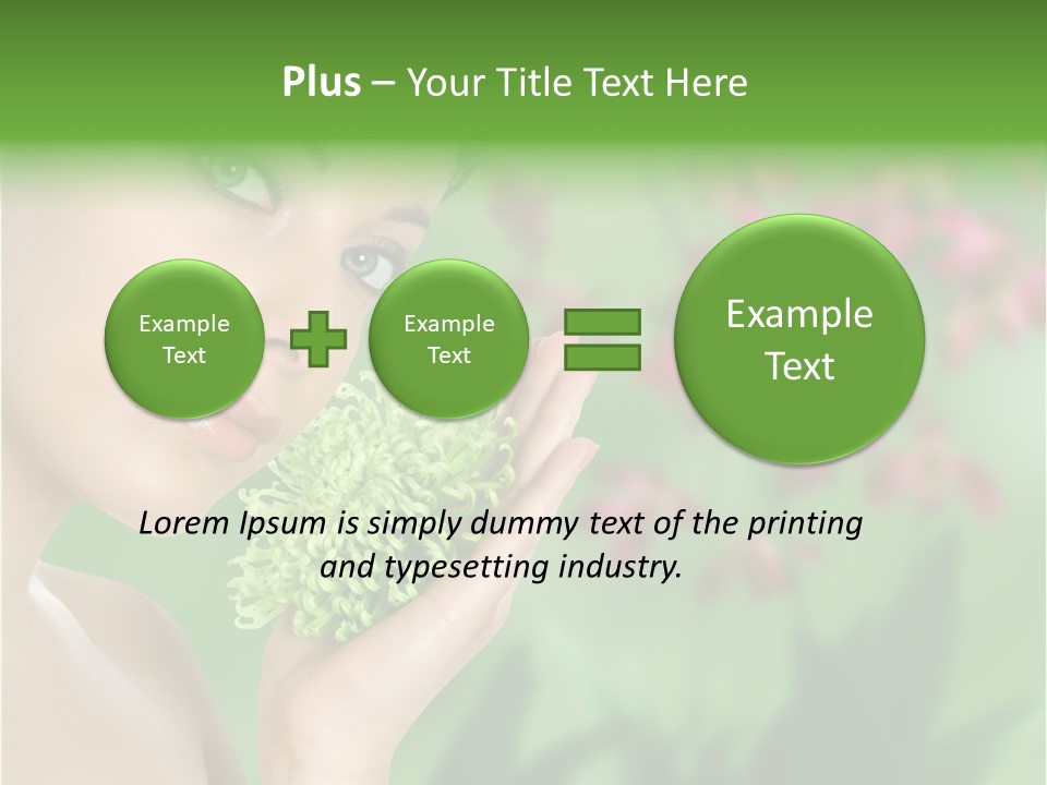 Beautiful Young Woman With Green Chrysanthemum On Floral Green Background As Part Of Spa And Health Setting. PowerPoint Template