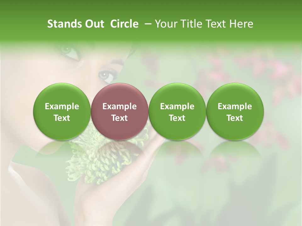 Beautiful Young Woman With Green Chrysanthemum On Floral Green Background As Part Of Spa And Health Setting. PowerPoint Template