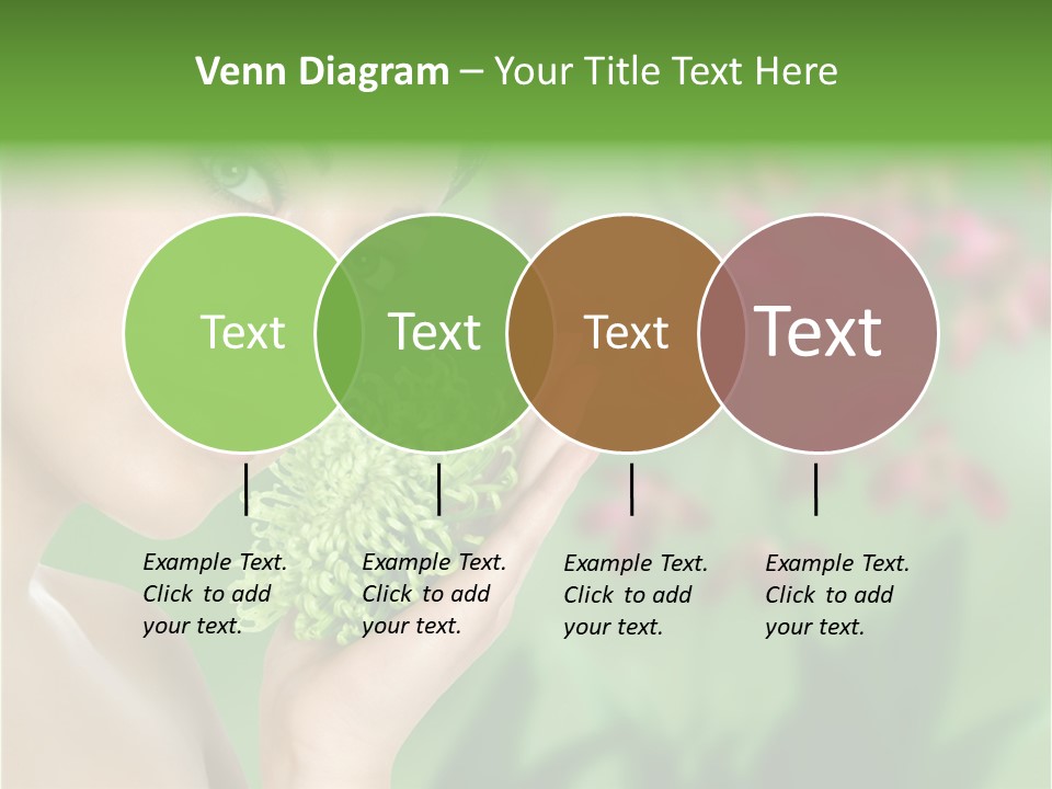 Beautiful Young Woman With Green Chrysanthemum On Floral Green Background As Part Of Spa And Health Setting. PowerPoint Template