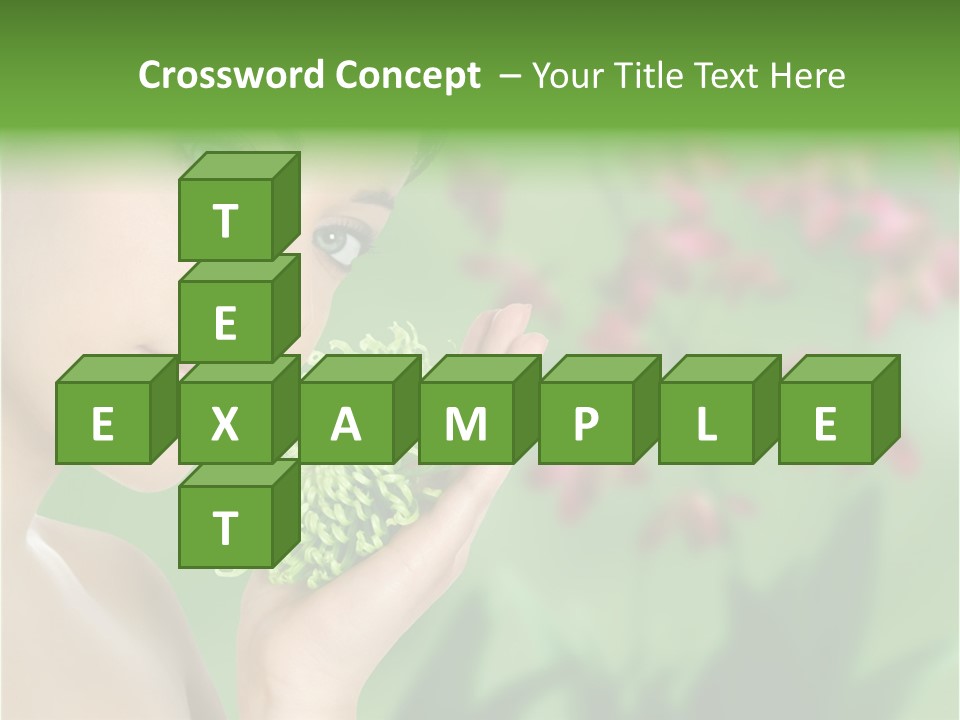 Beautiful Young Woman With Green Chrysanthemum On Floral Green Background As Part Of Spa And Health Setting. PowerPoint Template