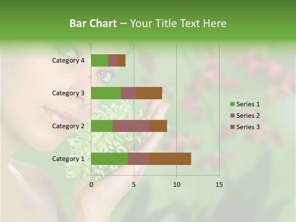 Beautiful Young Woman With Green Chrysanthemum On Floral Green Background As Part Of Spa And Health Setting. PowerPoint Template