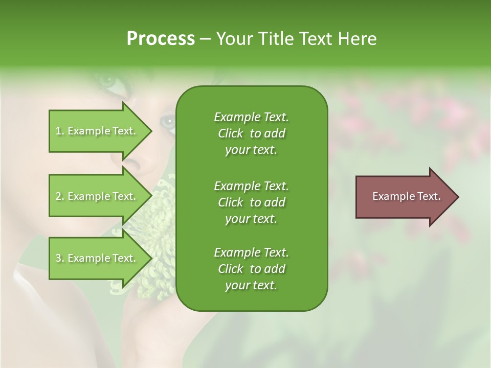 Beautiful Young Woman With Green Chrysanthemum On Floral Green Background As Part Of Spa And Health Setting. PowerPoint Template