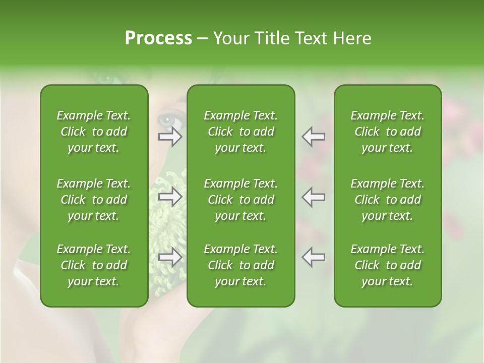 Beautiful Young Woman With Green Chrysanthemum On Floral Green Background As Part Of Spa And Health Setting. PowerPoint Template