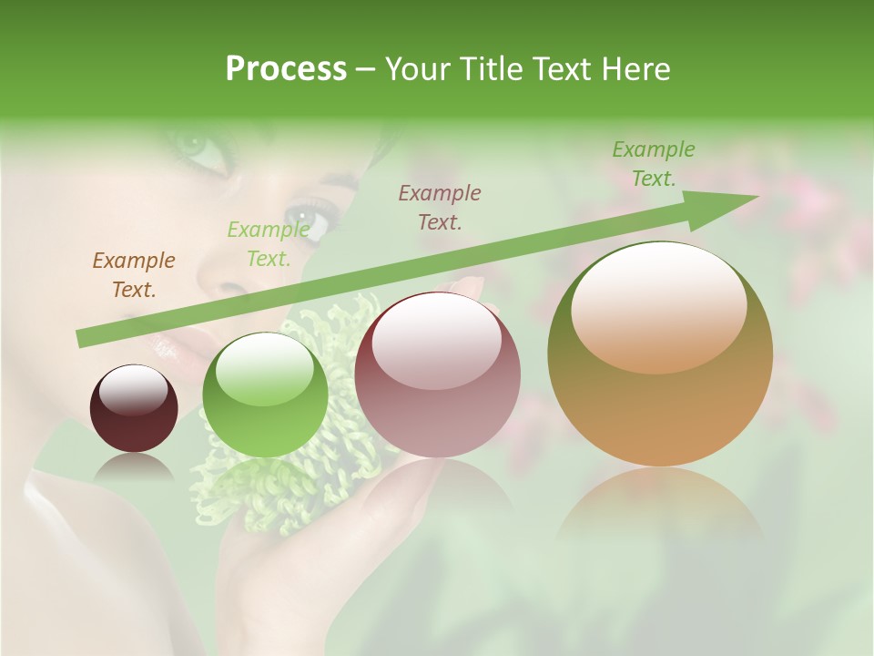 Beautiful Young Woman With Green Chrysanthemum On Floral Green Background As Part Of Spa And Health Setting. PowerPoint Template