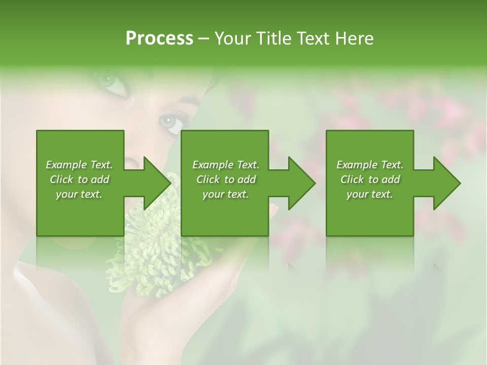 Beautiful Young Woman With Green Chrysanthemum On Floral Green Background As Part Of Spa And Health Setting. PowerPoint Template