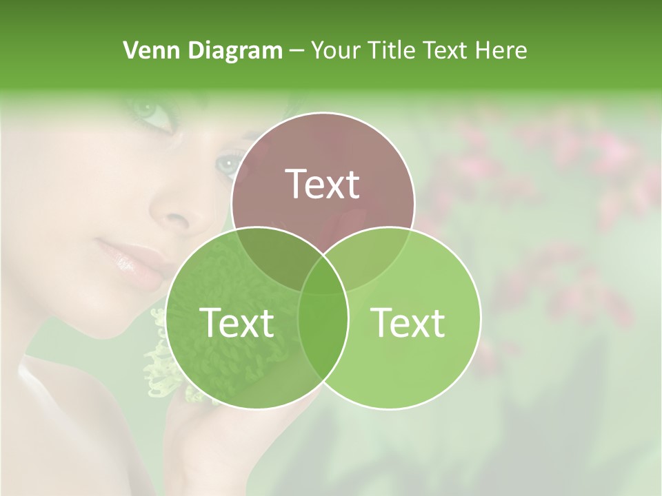 Beautiful Young Woman With Green Chrysanthemum On Floral Green Background As Part Of Spa And Health Setting. PowerPoint Template