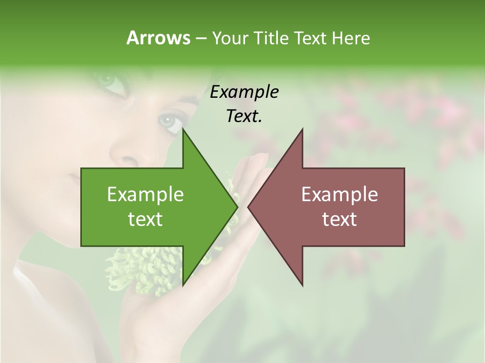 Beautiful Young Woman With Green Chrysanthemum On Floral Green Background As Part Of Spa And Health Setting. PowerPoint Template