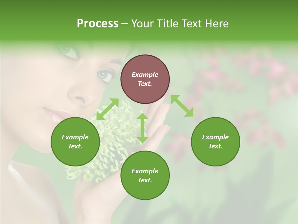 Beautiful Young Woman With Green Chrysanthemum On Floral Green Background As Part Of Spa And Health Setting. PowerPoint Template