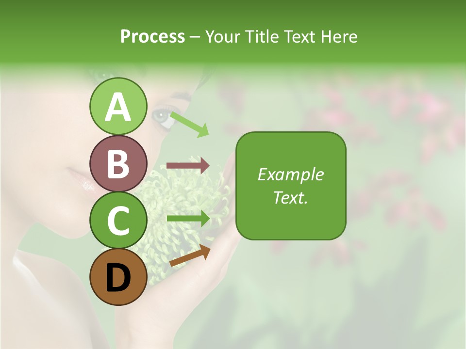 Beautiful Young Woman With Green Chrysanthemum On Floral Green Background As Part Of Spa And Health Setting. PowerPoint Template