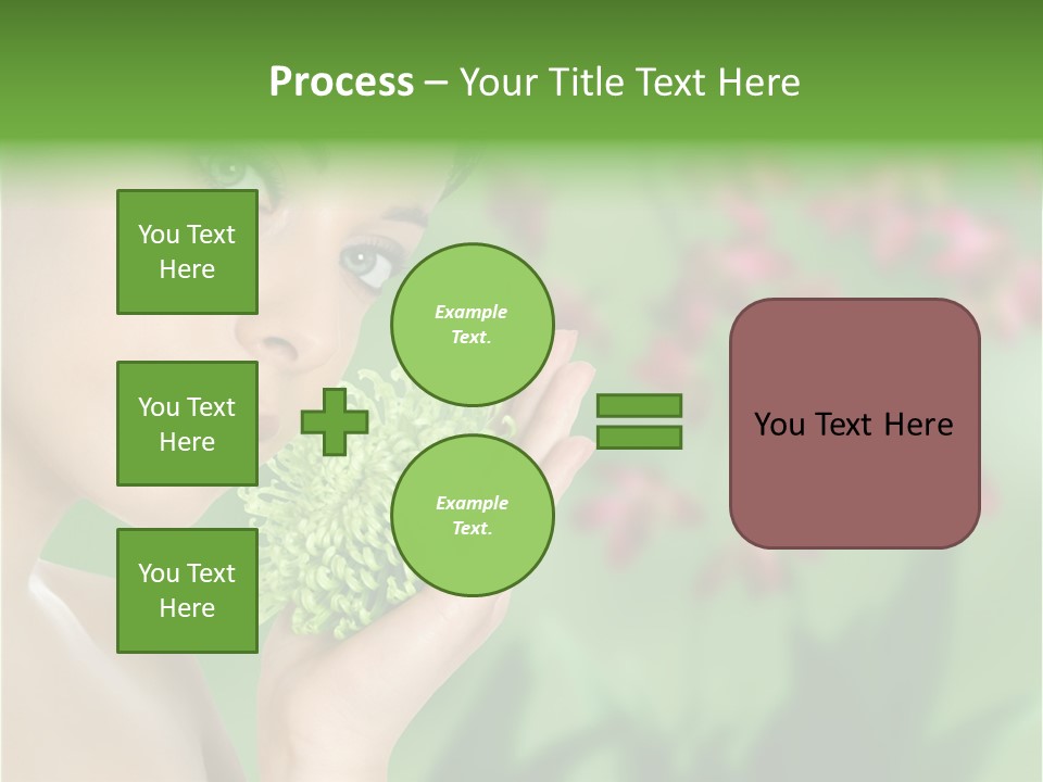 Beautiful Young Woman With Green Chrysanthemum On Floral Green Background As Part Of Spa And Health Setting. PowerPoint Template