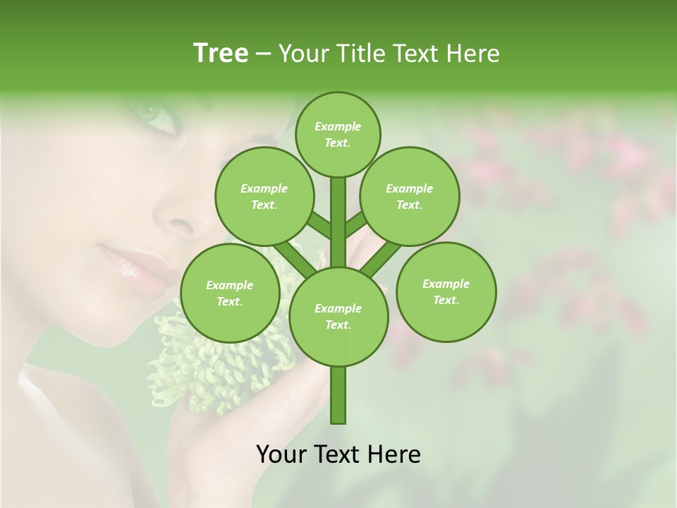 Beautiful Young Woman With Green Chrysanthemum On Floral Green Background As Part Of Spa And Health Setting. PowerPoint Template