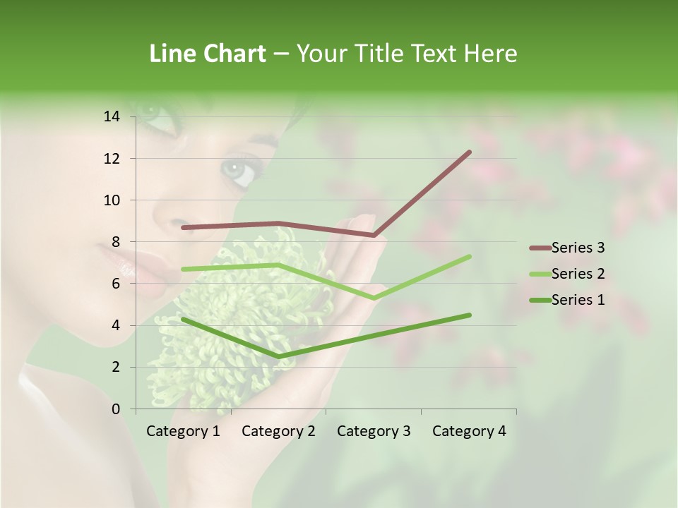 Beautiful Young Woman With Green Chrysanthemum On Floral Green Background As Part Of Spa And Health Setting. PowerPoint Template
