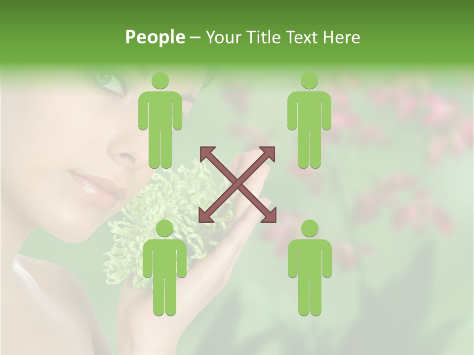 Beautiful Young Woman With Green Chrysanthemum On Floral Green Background As Part Of Spa And Health Setting. PowerPoint Template