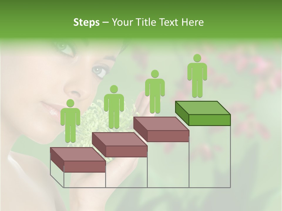 Beautiful Young Woman With Green Chrysanthemum On Floral Green Background As Part Of Spa And Health Setting. PowerPoint Template