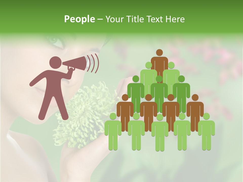 Beautiful Young Woman With Green Chrysanthemum On Floral Green Background As Part Of Spa And Health Setting. PowerPoint Template