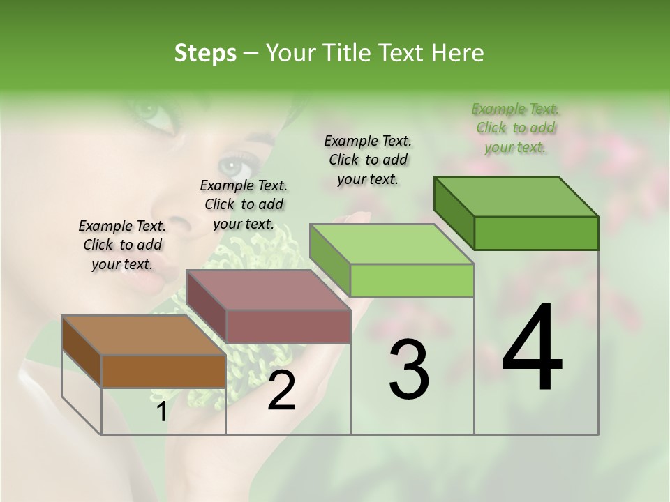 Beautiful Young Woman With Green Chrysanthemum On Floral Green Background As Part Of Spa And Health Setting. PowerPoint Template