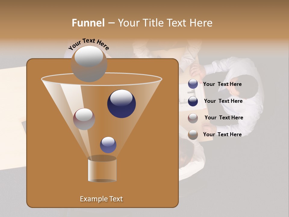 Five Business People Meeting - Businesspeople Gathered Around A Table For A Meeting, Brainstorming. Aerial Shot Taken From Directly Above The Table. PowerPoint Template