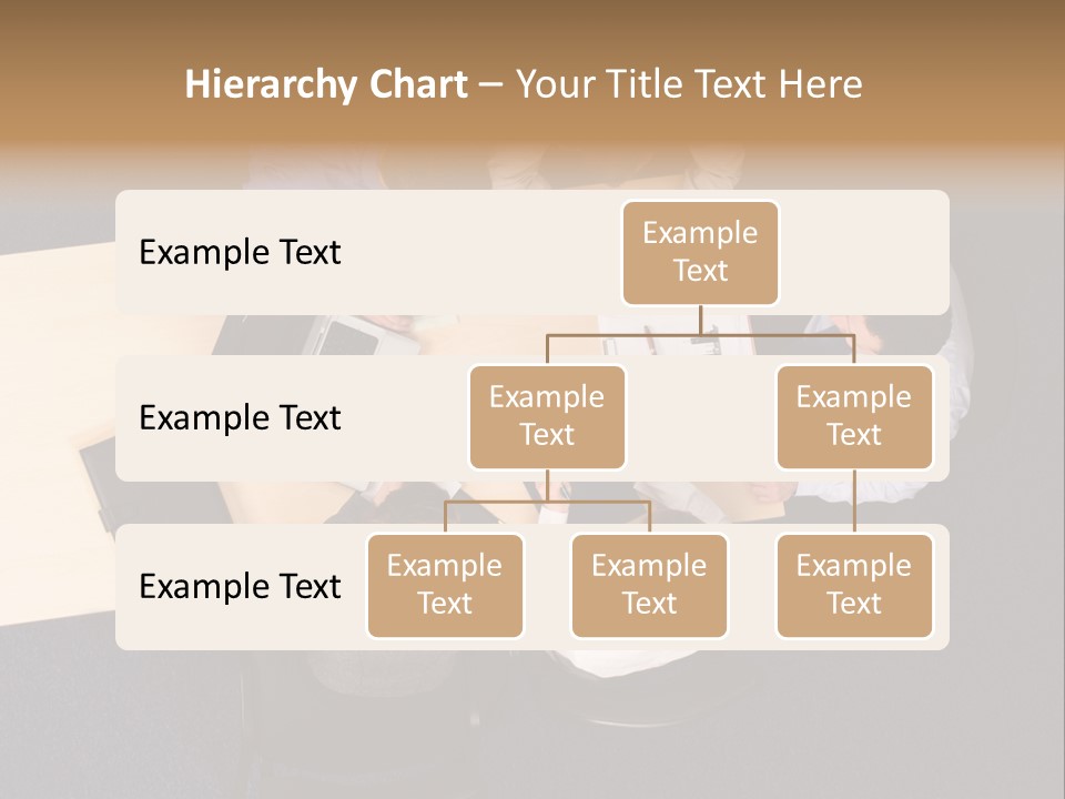 Five Business People Meeting - Businesspeople Gathered Around A Table For A Meeting, Brainstorming. Aerial Shot Taken From Directly Above The Table. PowerPoint Template