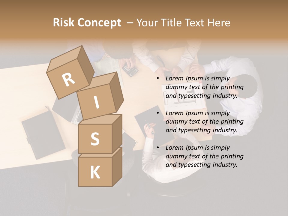 Five Business People Meeting - Businesspeople Gathered Around A Table For A Meeting, Brainstorming. Aerial Shot Taken From Directly Above The Table. PowerPoint Template