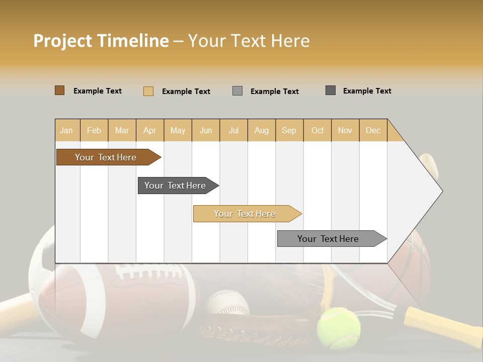 A Variety Of Sports Equipment On A Black Background Including An American Football, A Soccer Ball, A Baseball, A Baseball Bat, A Tennis Raquet, A Tennis Ball, And A Basketball PowerPoint Template