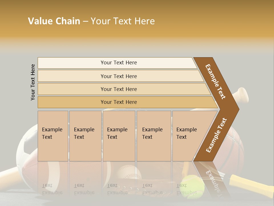 A Variety Of Sports Equipment On A Black Background Including An American Football, A Soccer Ball, A Baseball, A Baseball Bat, A Tennis Raquet, A Tennis Ball, And A Basketball PowerPoint Template