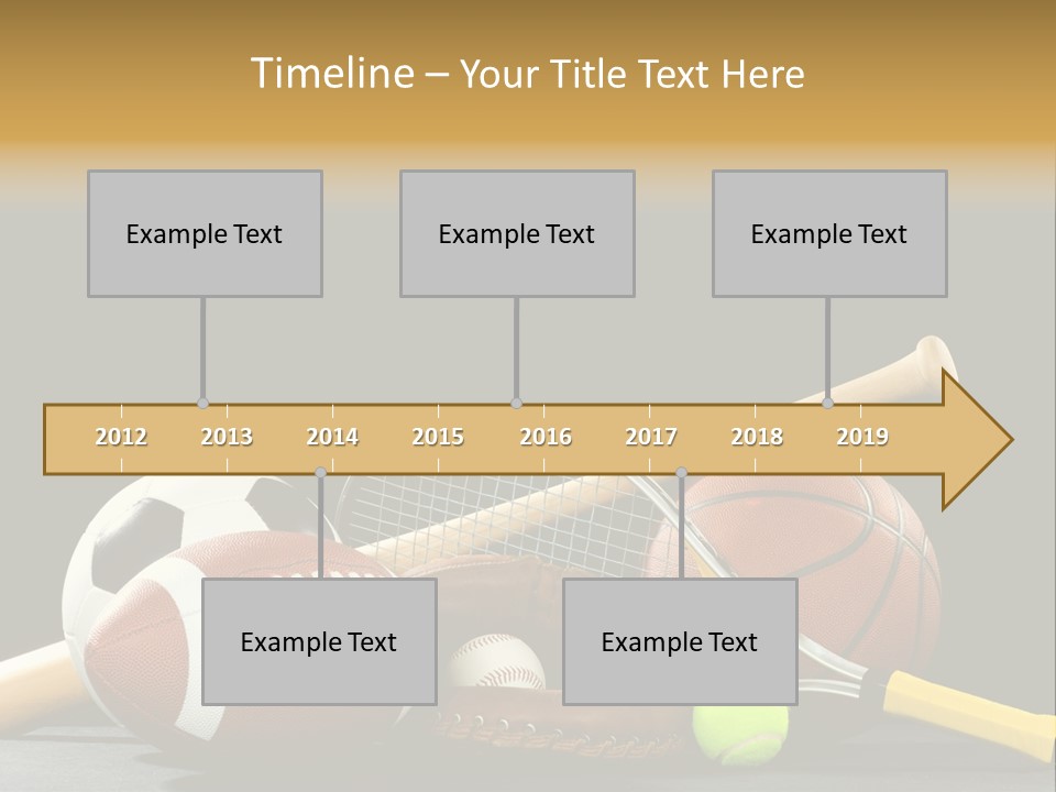A Variety Of Sports Equipment On A Black Background Including An American Football, A Soccer Ball, A Baseball, A Baseball Bat, A Tennis Raquet, A Tennis Ball, And A Basketball PowerPoint Template