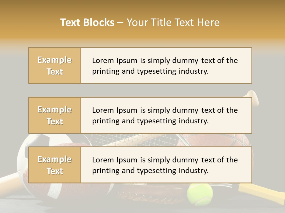 A Variety Of Sports Equipment On A Black Background Including An American Football, A Soccer Ball, A Baseball, A Baseball Bat, A Tennis Raquet, A Tennis Ball, And A Basketball PowerPoint Template