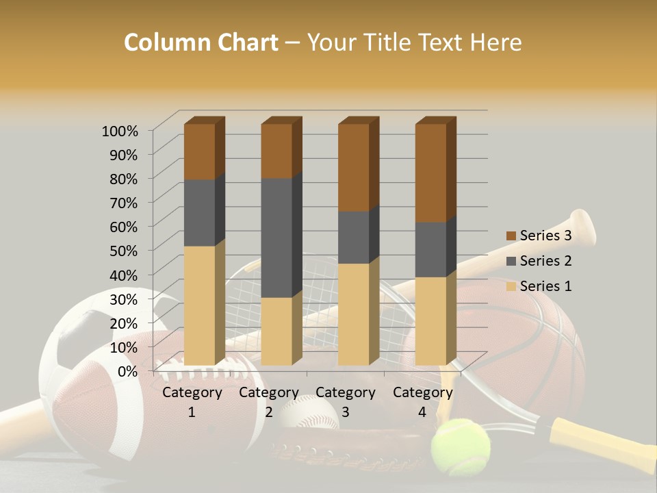 A Variety Of Sports Equipment On A Black Background Including An American Football, A Soccer Ball, A Baseball, A Baseball Bat, A Tennis Raquet, A Tennis Ball, And A Basketball PowerPoint Template